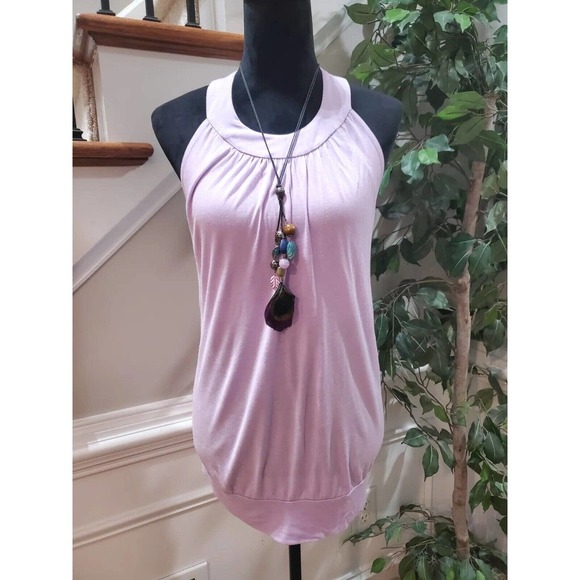 NY & C Women's Purple 100% Rayon Sleeveless Halter Neck Pleated Top Blouse XL - Picture 1 of 14